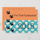 Vet Tech卒業への招待オレンジとブルー 招待状 (正面/裏面)