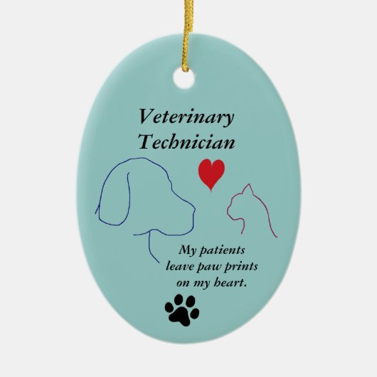 Vet Tech -パーソナライズされた Paw Prints on Myハート#2 セラミックオーナメント (正面)
