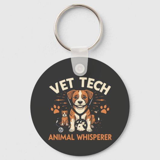 Vet Tech Animal Whisperer Cute Puppy Stethoscope キーホルダー (正面)