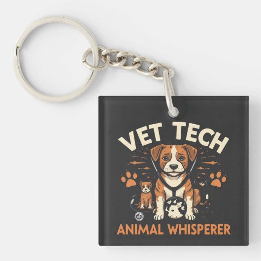 Vet Tech Animal Whisperer Cute Puppy Stethoscope キーホルダー (正面)