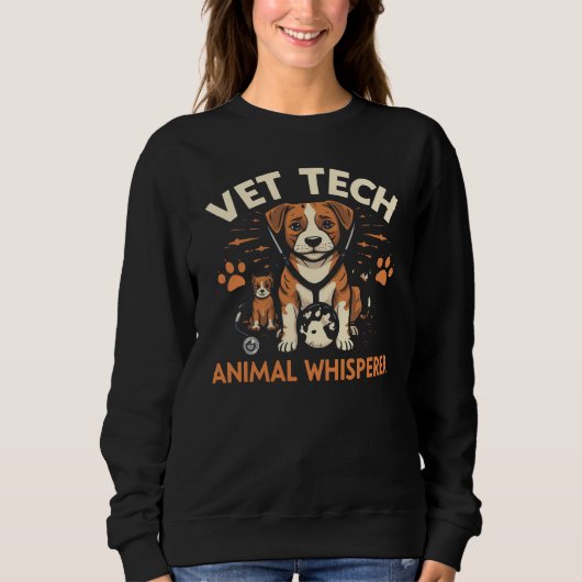 Vet Tech Animal Whisperer Cute Puppy Stethoscope スウェットシャツ (正面)