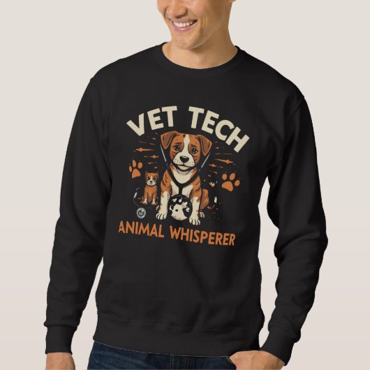 Vet Tech Animal Whisperer Cute Puppy Stethoscope スウェットシャツ (正面)
