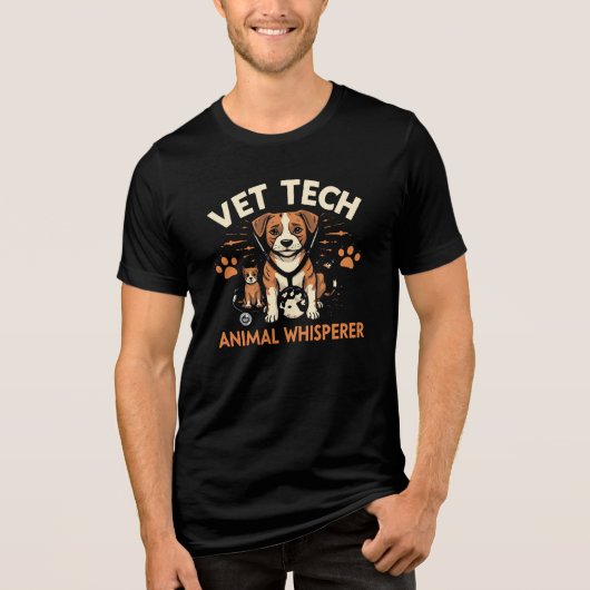 Vet Tech Animal Whisperer Cute Puppy Stethoscope トライブレンドＴシャツ (正面)