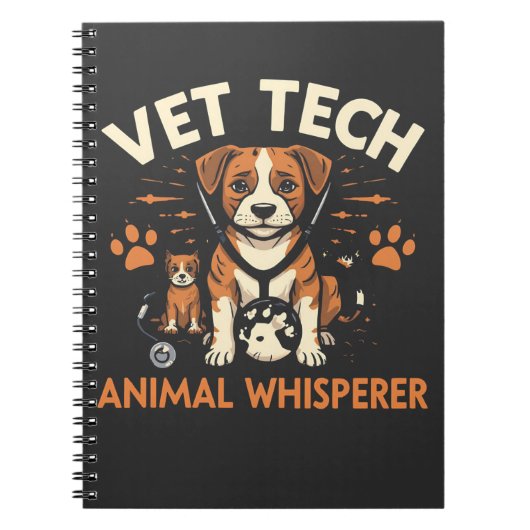 Vet Tech Animal Whisperer Cute Puppy Stethoscope ノートブック (正面)