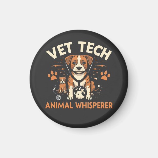 Vet Tech Animal Whisperer Cute Puppy Stethoscope マグネット (正面)