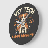 Vet Tech Animal Whisperer Cute Puppy Stethoscope ラージ壁時計 (傾斜)