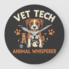 Vet Tech Animal Whisperer Cute Puppy Stethoscope ラージ壁時計
