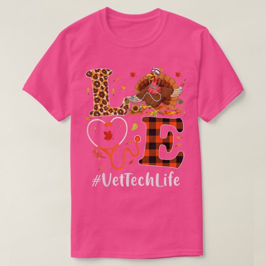 Vet Tech Love Thanksgiving Leopard Stethoscopeおもしろ Tシャツ (デザイン正面)
