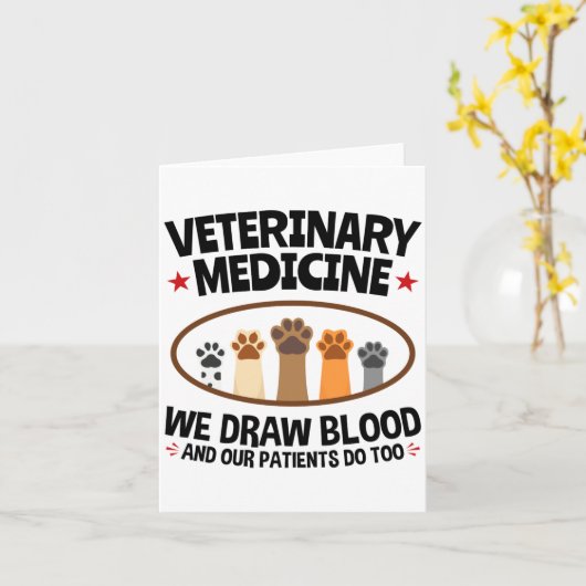 Vet Tech Veterinarian Funny Draw Blood Quote  カード (黄色い花)