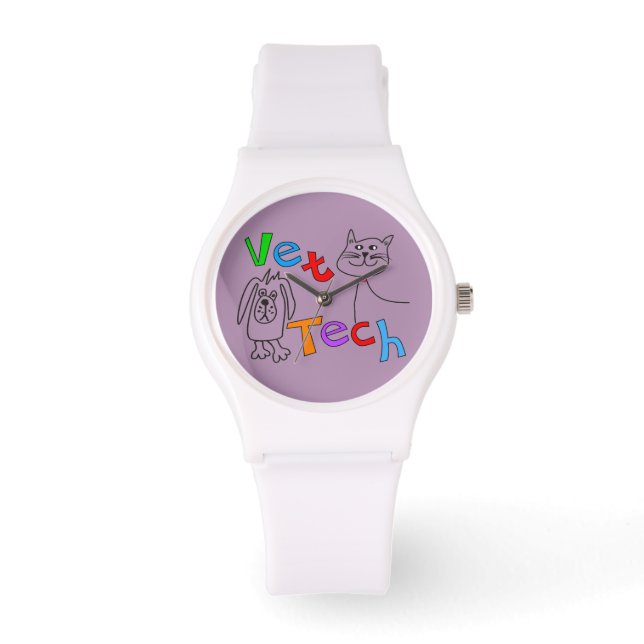 Vet Tech Watch Cat and Dog Design Purple 腕時計 (正面)