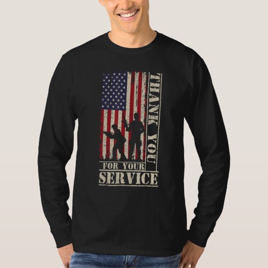 Veteran Thank You For Your Service US Flag Veteran Tシャツ (正面)