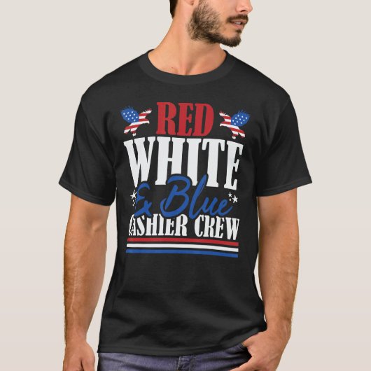 Veteran US Flag Red White & Blue Cashier Crew Tシャツ (正面)