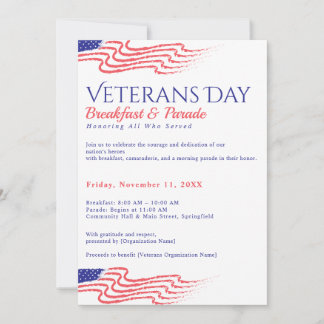 Veterans Day Breakfast Patriotic Parade Fundraiser 招待状