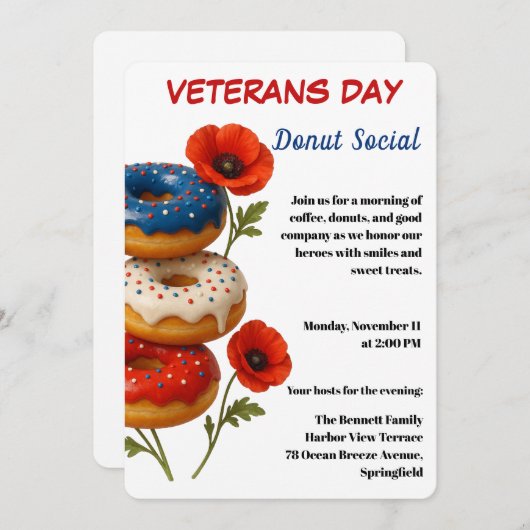 Veterans Day | Donut Social Celebration 招待状 (正面/裏面)