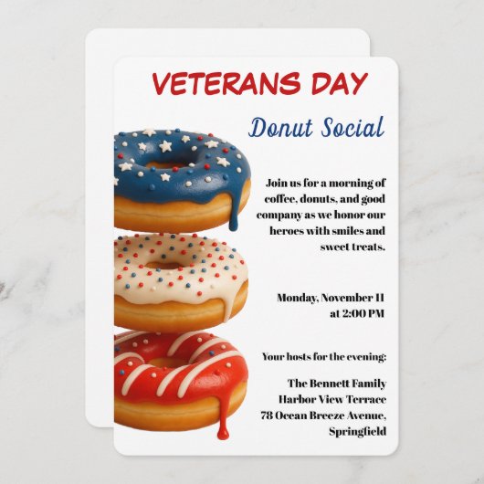 Veterans Day | Donut Social Celebration 招待状 (正面/裏面)