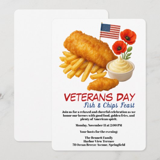Veterans Day | Fish and chips Celebration 招待状 (正面/裏面)