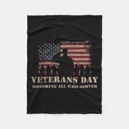 Veterans Day Honoring All Who Served Patriotic Fla フリースブランケット (正面)