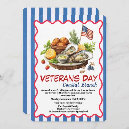 Veterans Day Invitation | Coastal Brunch Celebrati 招待状 (正面/裏面)