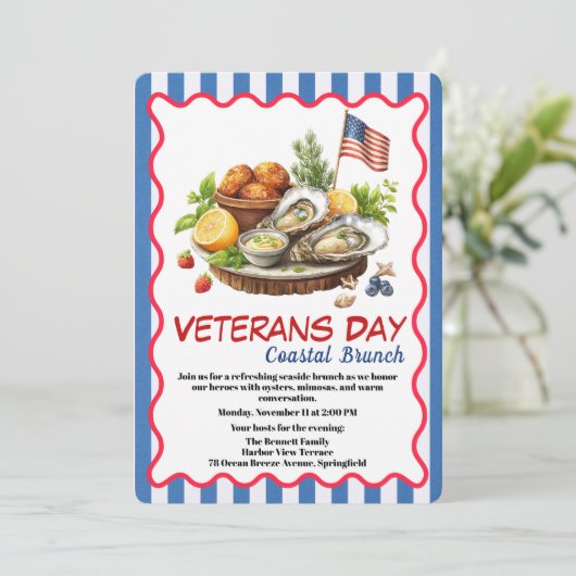 Veterans Day Invitation | Coastal Brunch Celebrati 招待状 (スタンド正面)