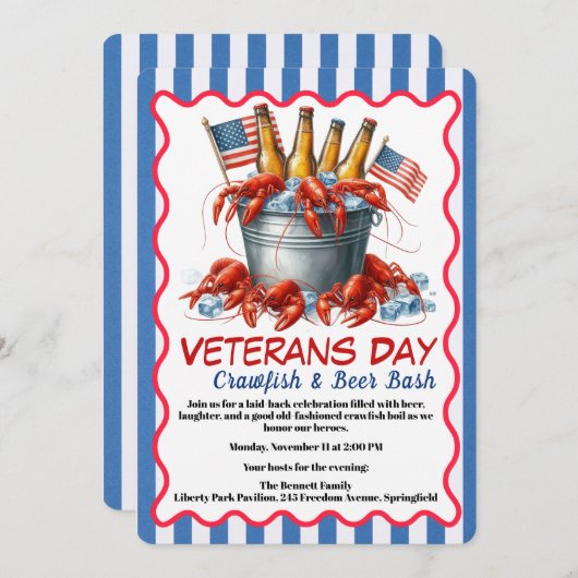 Veterans Day Invitation | Crawfish & Beer Party 招待状 (正面/裏面)