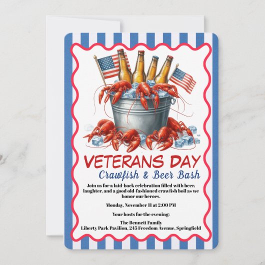 Veterans Day Invitation | Crawfish & Beer Party 招待状 (正面)