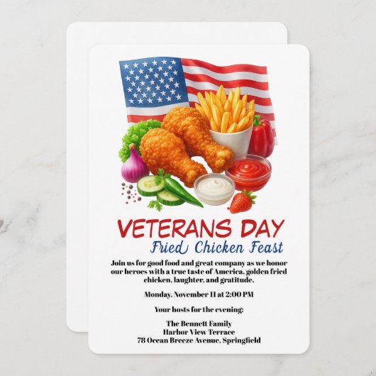 Veterans Day Invitation | Fried Chicken Feast 招待状 (正面/裏面)
