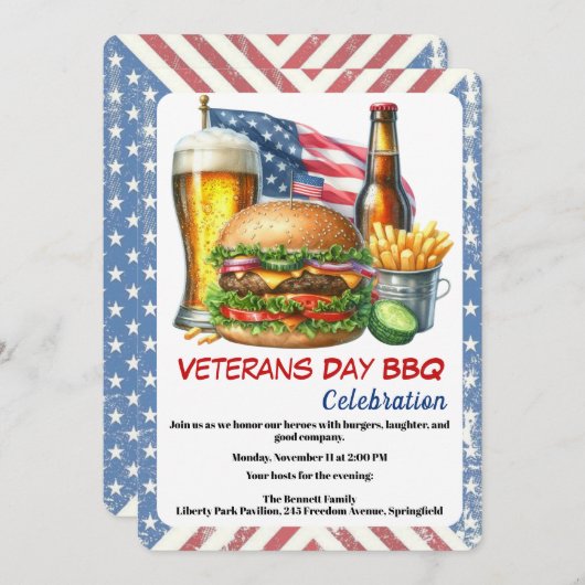 Veterans Day Invitation | Honoring Heroes BBQ 招待状 (正面/裏面)