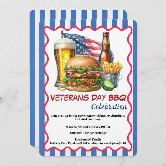Veterans Day Invitation | Honoring Heroes BBQ 招待状 (正面/裏面)