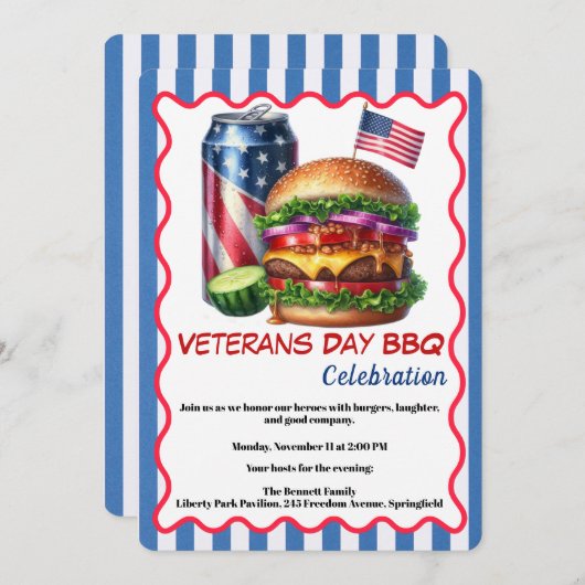Veterans Day Invitation | Honoring Heroes BBQ 招待状 (正面/裏面)