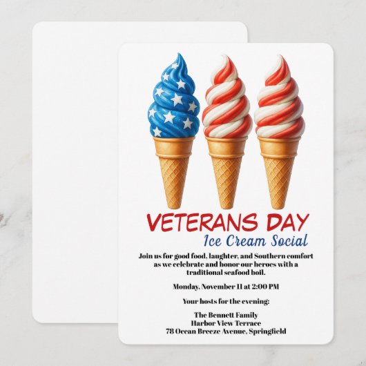 Veterans Day Invitation | Ice cream social party 招待状 (正面/裏面)