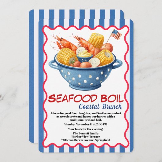 Veterans Day Invitation | Seafood Boil Celebration 招待状 (正面/裏面)