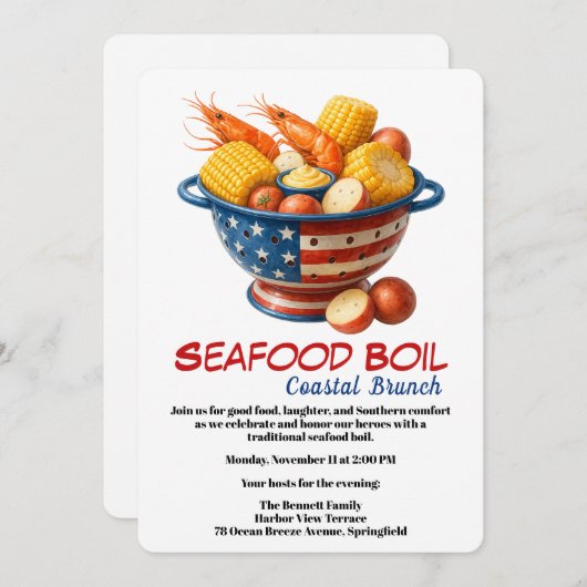 Veterans Day Invitation | Seafood Boil Celebration 招待状 (正面/裏面)