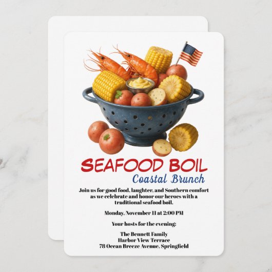 Veterans Day Invitation | Seafood Boil Celebration 招待状 (正面/裏面)