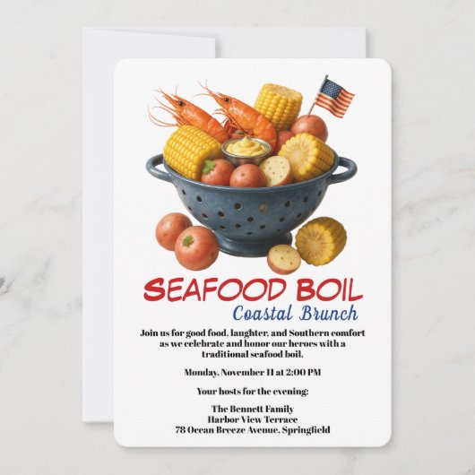 Veterans Day Invitation | Seafood Boil Celebration 招待状 (正面)