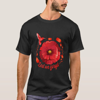 Veterans Day Lest We Forget 赤いポピー花 アメリカ Tシャツ