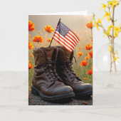 Veterans Day Military Combat Boots and Flag カード (黄色い花)