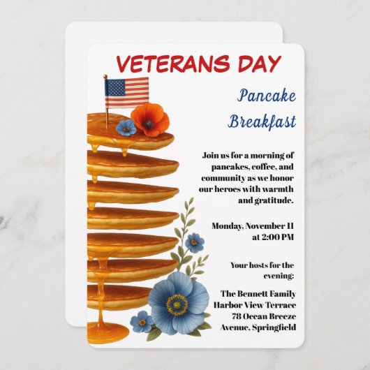 Veterans Day | Pancake Breakfast Celebration 招待状 (正面/裏面)