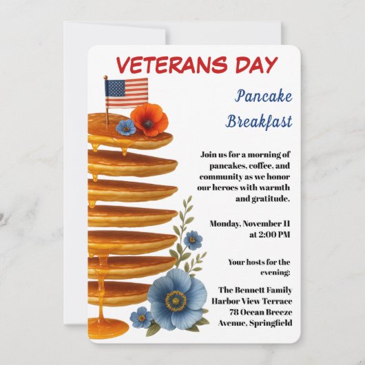 Veterans Day | Pancake Breakfast Celebration 招待状 (正面)