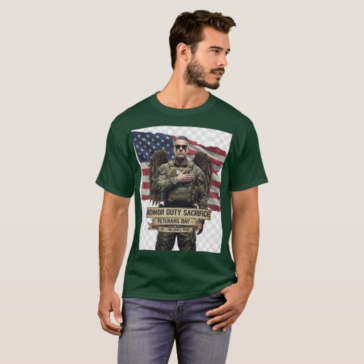„Veterans Day Tribute – Honor Duty Sacrifice” Tシャツ (正面フル)