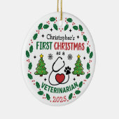 Veterinarian First Christmas Personalized Round セラミックオーナメント (右)