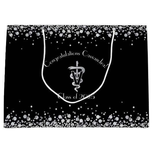 Veterinarian Graduation Black Silver ラージペーパーバッグ (正面)