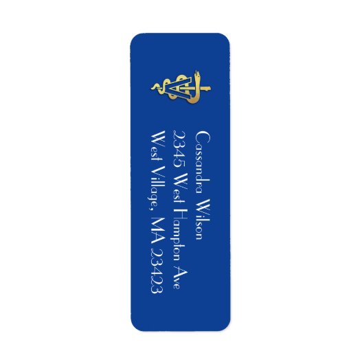 Veterinarian Graduation Blue Gold Return Address ラベル (正面)