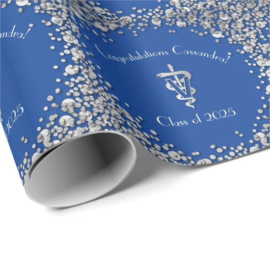 Veterinarian Graduation Blue Silver ラッピングペーパー (ロールコーナー)