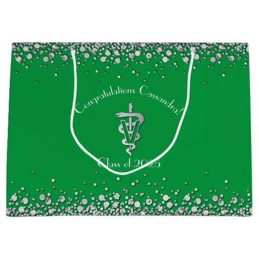 Veterinarian Graduation Green Silver ラージペーパーバッグ (正面)