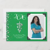 Veterinarian Graduation Green Silver Announcement 招待状 (正面)