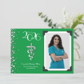 Veterinarian Graduation Green Silver Announcement 招待状 (スタンド正面)