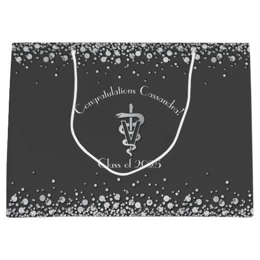 Veterinarian Graduation Grey Silver ラージペーパーバッグ (正面)