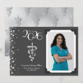 Veterinarian Graduation Grey Silver Announcement 招待状 (正面/裏面)