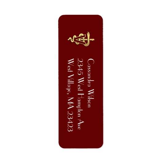 Veterinarian Graduation Maroon Gold Return Address ラベル (正面)
