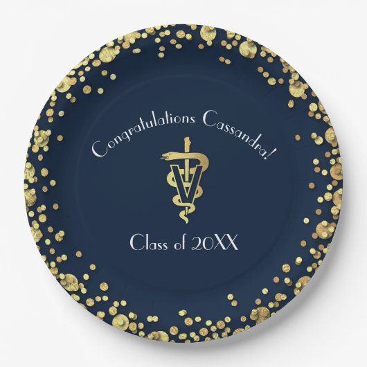 Veterinarian Graduation Navy Blue Gold ペーパープレート (正面)